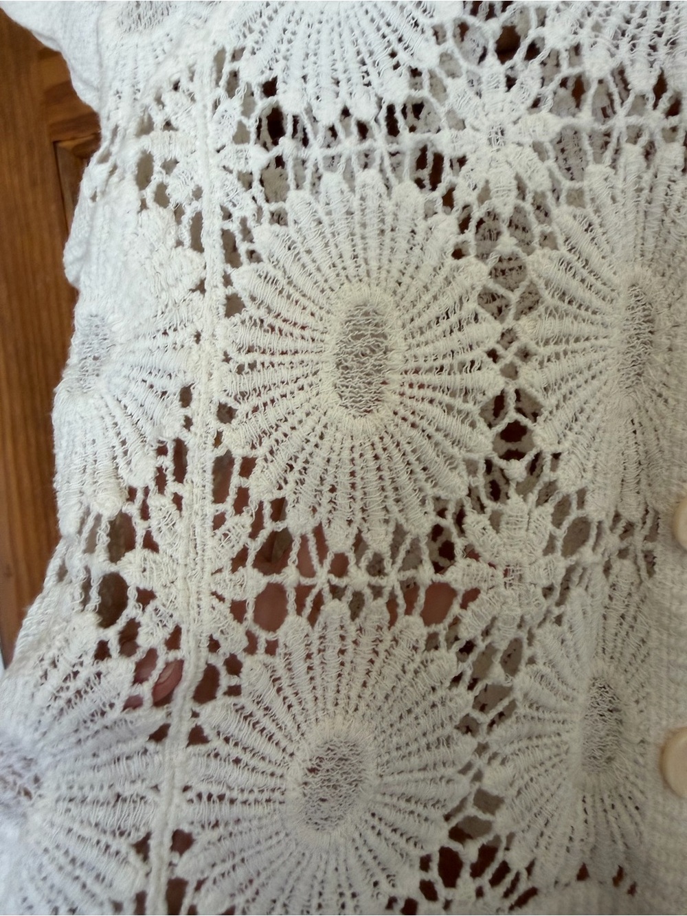Rebellion Flower Crochet Button-Front Cardigan-White - Picture 2 of 8